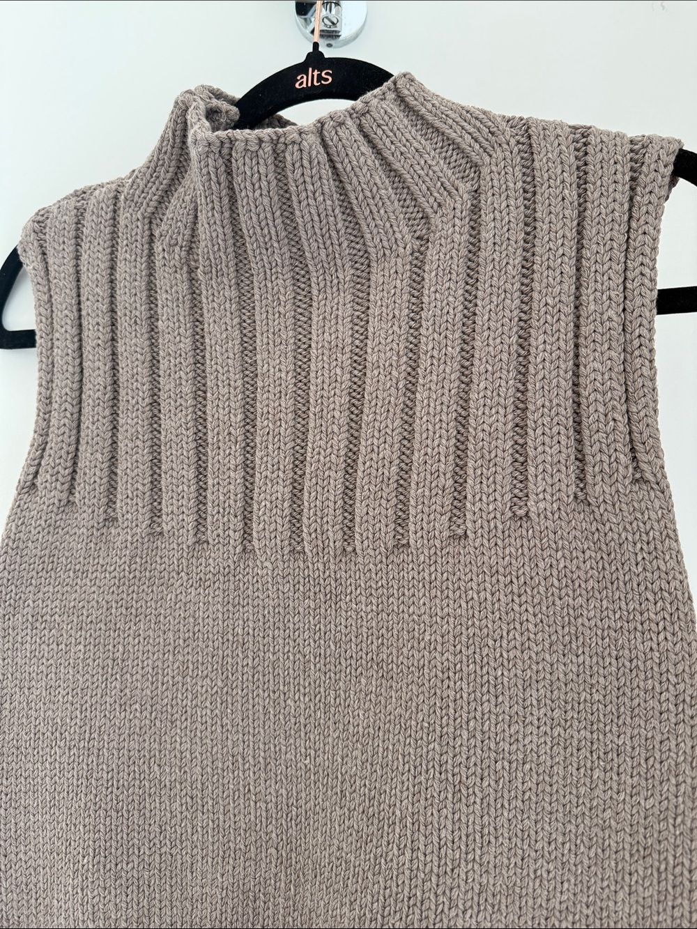 Zara Sleeveless Ribbed Mock Neck Sweater Vest - Taupe - Picture 6 of 11